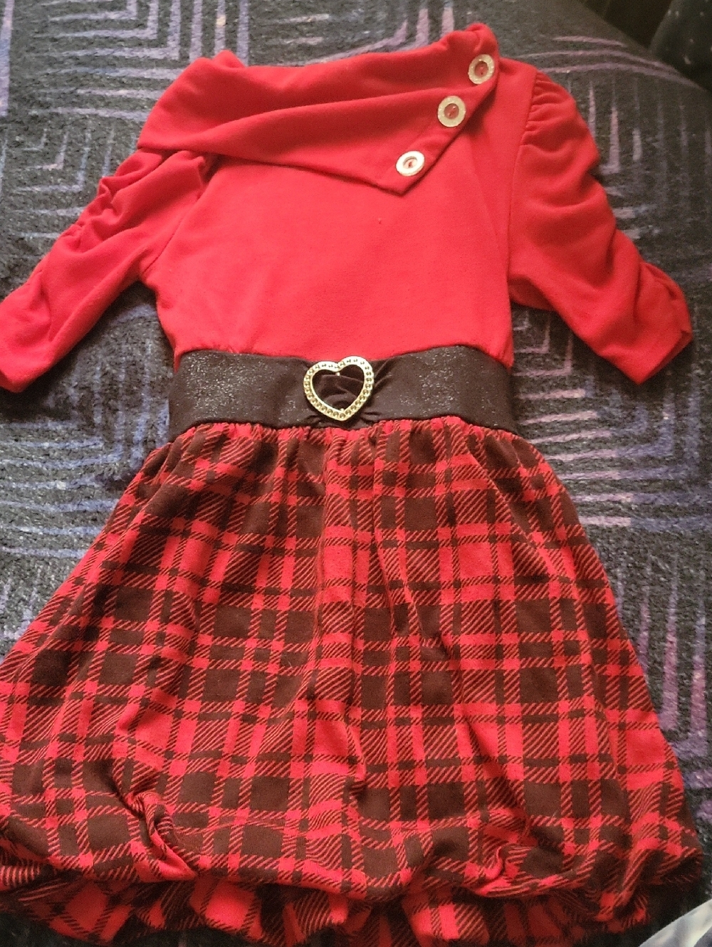 One Step Ahead Red and Black Plaid Heart-Buckle Girls Costume Dress